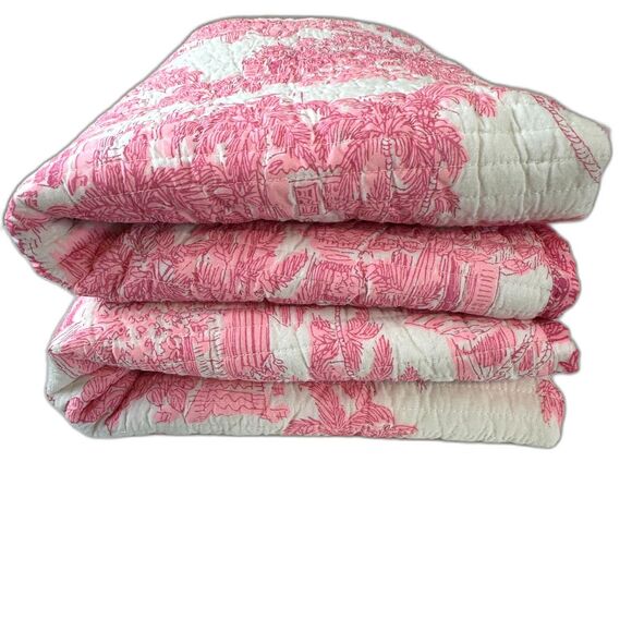 Pottery Barn Teen X Lilly Pulitzer Palm Beach Toile Quilted King Sham Pair Pink - Picture 4 of 11